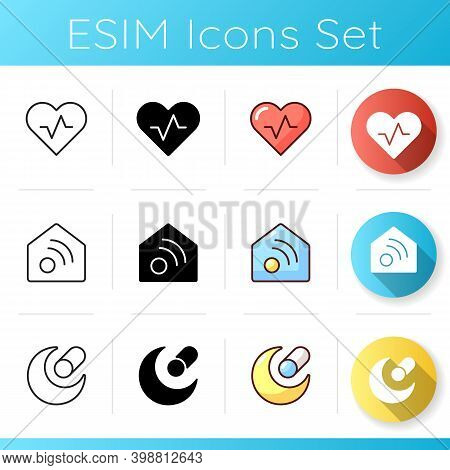 Mobile Interface Icons Set. Health And Wellness. Smart Home. Night Mode. Fitness Information. Remote