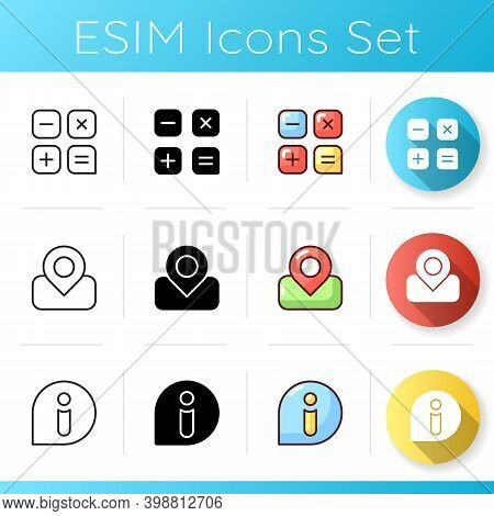Smartphone Interface Icons Set. Calculator. Maps, Gps. News. Arithmetic Operations. Real-time Locati