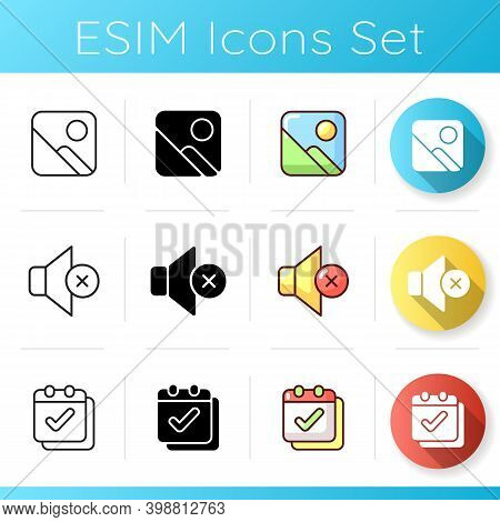 Smartphone Interface Icons Set. Photo Gallery. Silent Mode Setting. Calendar. Collecting Images. Sou
