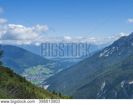 View Over Green Stubai Valley And Neustift Im Stubaital Village From Elferhutte With Moutain Peaks A