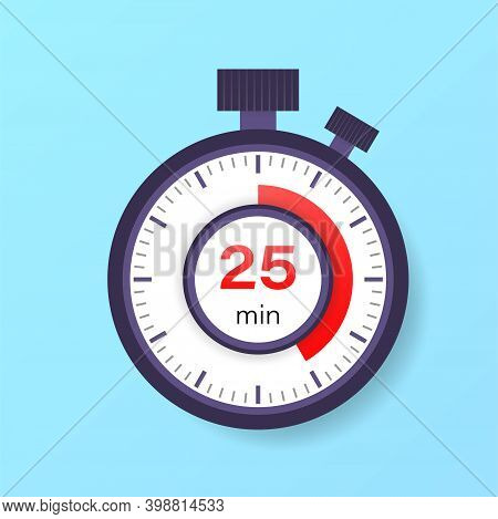 The 25 Minutes Timer. Stopwatch Icon In Flat Style.
