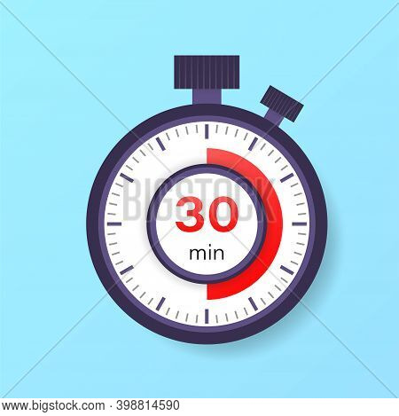 The 30 Minutes Timer. Stopwatch Icon In Flat Style.