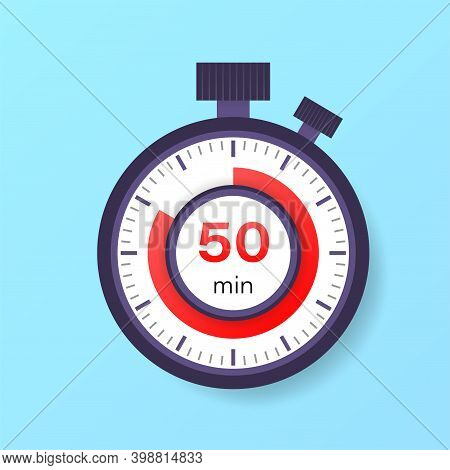 The 50 Minutes Timer. Stopwatch Icon In Flat Style.