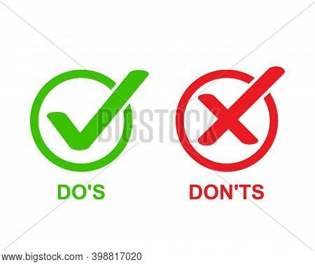 Check Marks Ui Button With Dos And Donts. Flat Simple Style Trend Modern Red And Green Checkmark.