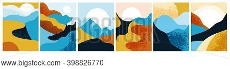 Abstract Landscape Poster Collection. Set Of Contemporary Art Print Templates. Nature Backgrounds. S