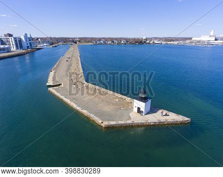 Aerial View Of Derby Wharf Lighthouse In Salem Maritime National Historic Site At Salem Harbor In Ci