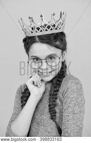 Adorable Girl In Glasses. Happy Smiling Princess. Excellent Pupil. Success And Happiness. Smartest P