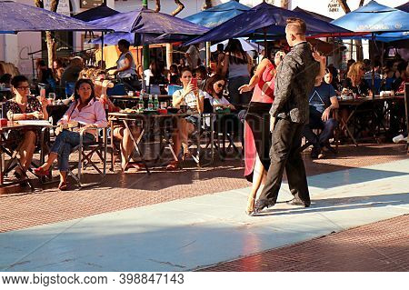 Alluring Argentine Tango Dance At Plaza Dorrego Square In San Telmo Neighborhood, One Of The Main To