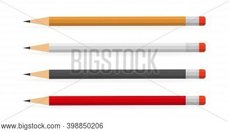 Lead Pencils Various Length On White Background.