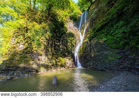 Russia. Sochi. Orekhovsky Waterfall On Bezumenks River - Natural Sight In The Neighborhood Of The Ci