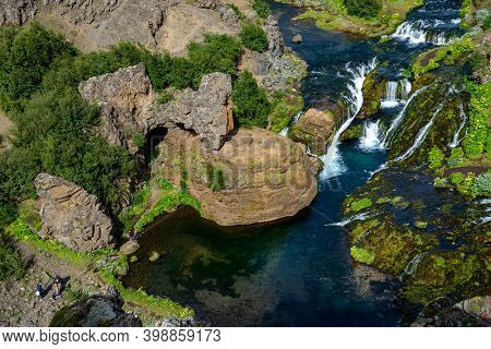Hjalparfoss; Iceland - July 29, 2017: Scenic Landscape Of Hjalparfoss On The South Of Iceland