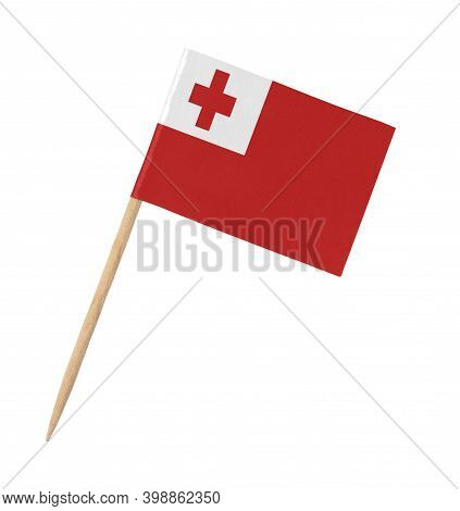 Small Paper Tongo Flag On Wooden Stick, Isolated On White