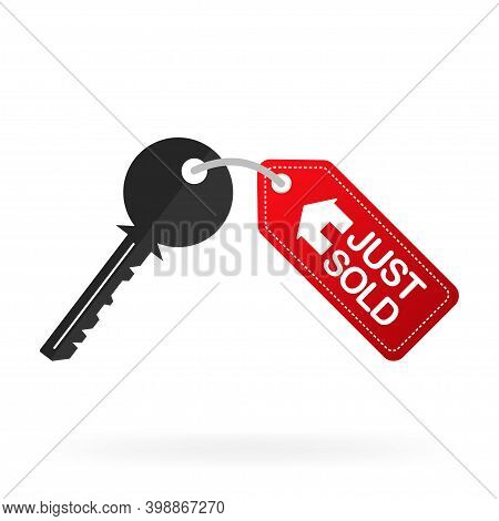 House Key With Breloque Isolated On A White Background. Rental Estate. Sale Property Template. Vecto