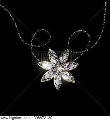 Black Background And Jewel Pendant Star With Golden Chain