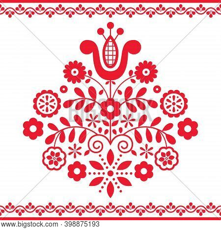 Polish Folk Art Vector Design With Flowers Inspired By Traditional Highlanders Embroidery Lachy Sade