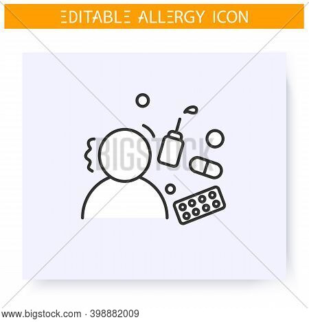 Allergy Medications Line Icon.allergy Symptoms Treatment.medical Aid And Health Care.peels, Drops. I