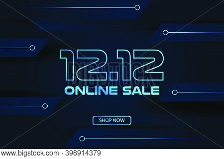 Cyber Online 12.12 Sale Banner Template. Techno Futuristic Theme For Shopping Festival, End Of Year 