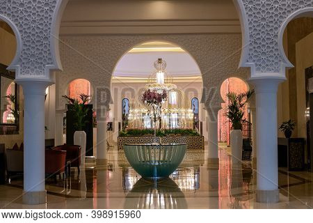 Ajman, Uae - April 5. 2018. Guest Hall Interior At Bahi Palace Resort Hotel