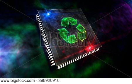 Recycling Electro-waste Symbol And Processor Factory 3D Illustration