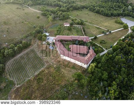 Aerial View Of Medieval Rozhen Monastery Of The Nativity Of The Mother Of God, Blagoevgrad Region, B