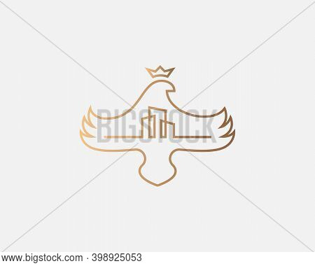 Bird Crown Linear Logo Icon Design Minimal Style Illustration. Premium Real Estate, Construction, Pr