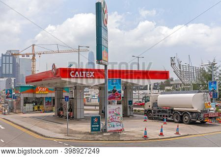 Hong Kong, China - May 1, 2017: Caltex Petrol Station At Island In Hong, Kong, China.