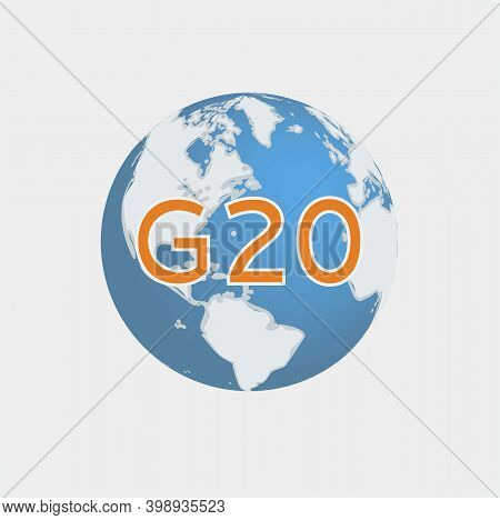 Group Of 20 On A 3d World Globe.