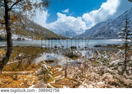 Mountain Landscape With Lower Multinskoye Lake In Altai, Russia.