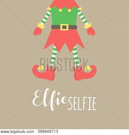 Christmas Elf Vector Illustration. Cute Xmas Elf, Santa Helper, Elfie Selfie Hand Drawn Graphic. Iso