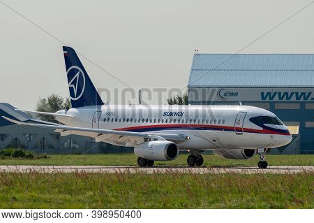 August 30, 2019. Zhukovsky, Russia. Russian Short-range Narrow-body Passenger Aircraft  Sukhoi Super