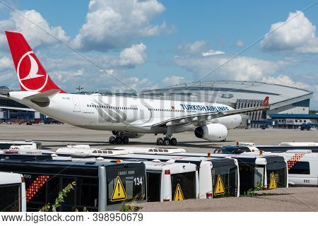 July 2, 2019, Moscow, Russia. Airplane Airbus A330-300 Turkish Airlines At Vnukovo Airport In Moscow