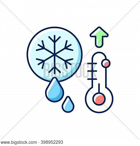 Snow Melting Rgb Color Icon. High Temperatures On Streets. Hard Ice Becoming Water On Sun. Heating I