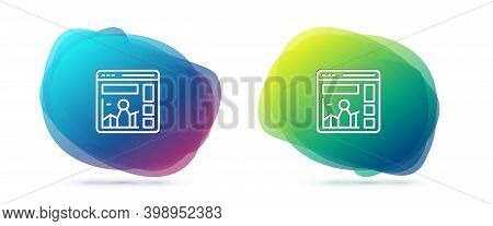 Set Line Website With Stocks Market Growth Graphs And Money Icon Isolated On White Background. Monit
