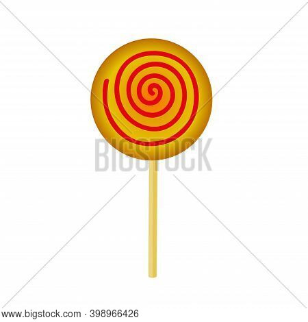 Round Lollipop In The Form Of A Spiral On A Stick On A White Background. Candy. Vector Illustration.