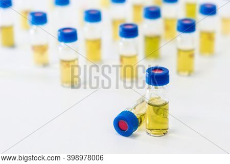 Test Tubes With Urine Sample For Hplc Analysis In The Laboratory.