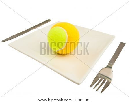 Nóż, widelec i Ball tenis w tablicy