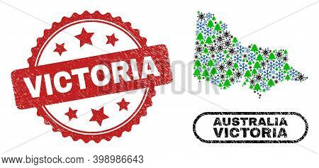 Vector Covid New Year Composition Australian Victoria Map And Victoria Dirty Stamp. Victoria Waterma