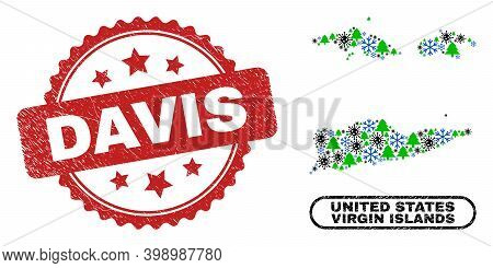 Vector Covid New Year Composition American Virgin Islands Map And Davis Grunge Stamp Imitation. Davi