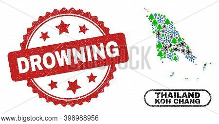 Vector Covid-2019 New Year Composition Koh Chang Map And Drowning Scratched Watermark. Drowning Wate