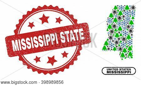 Vector Pandemic New Year Composition Mississippi State Map And Mississippi State Dirty Stamp Imitati