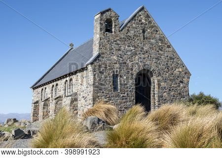 Historic Small Stone Church Of Good Sheppard A Popular Tourist Location At Tekapo South Island New Z