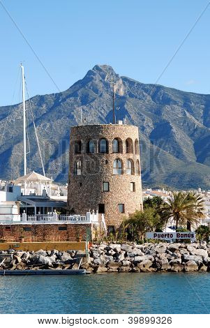 Harbour watchtower, Puerto Banus, Spain ï¿½ Arena Photo UK