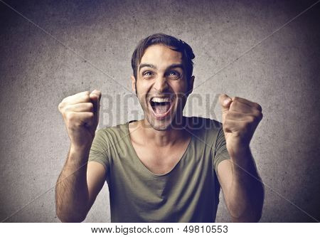 happy man exults