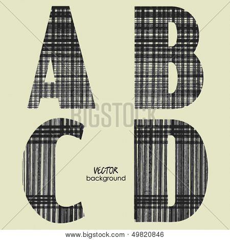 art set of sketching stylization alphabet in vector, black and white font