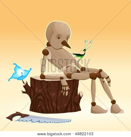 Pinocchio. Cartoon and vector illustration 