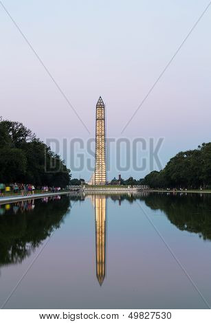 Washington Monument Reflecting At Night