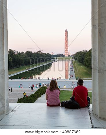 Washington Monument Reflecting At Night