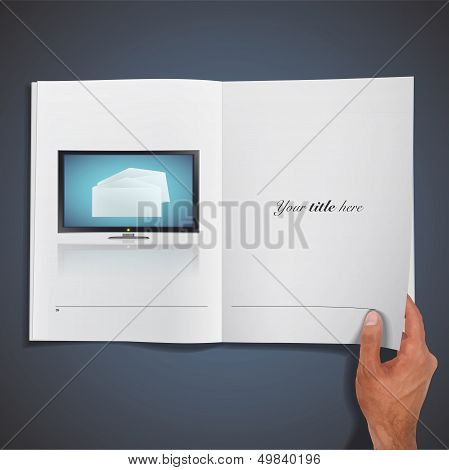 Realistic Tv Printed On Book. Vector Design.