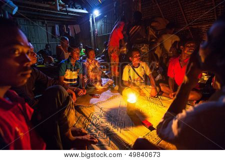 BERDUT, MALAYSIA - APR 8: Unidentified people Orang Asli in his village on Apr 8, 2013 in Berdut, Malaysia. More than 76% of all Orang Asli live below the poverty line, life expectancy - 53 years old.