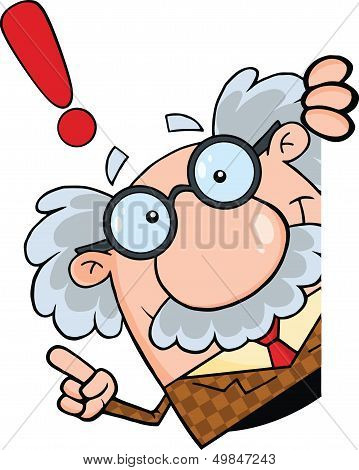 Professor Looking Around A Blank Sign With Advice